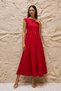 Red Low Neck Long Crepe Dress