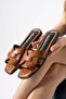 Linda Women's Tan Square Toe Knitted Strap Flat Sole Casual Slippers