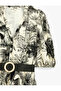 X Melis Ağazat - Linen Blend Short Balloon Sleeves V-Neck Floral Patterned Belted Mini Flared Dress - 6