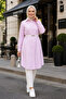 Women's Striped Patterned Belted Linen Pink Shirt - 3