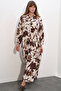 Women's Lilyum Fabric Long Hijab Dress 2593 - Milky Coffee - 3