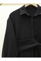 Waist-Tied Crinkle Shirt Tunic - Black - 2