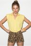 Women's Yellow Sleeveless Shirt with Collar and Elastic Waist Balloon Crop Shirt Dg261030 60286343 - 2