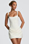 Women's Corset Detailed Mini Event Dress with Drawstring Back and Draped Skirt