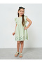 Girls Green Checkered A-Line Dress with Floral Embroider - 2