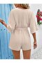 Women's Short Sleeve Double Breasted Collar Belted Waist Short Aerobin Jumpsuit - 4
