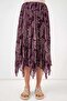 Women's Asymmetrical Patterned Chiffon Plum Skirt - 7