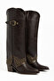 Bitter Brown Matte Leather Western Boots with Trok Detail Buckle - 2
