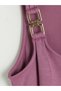 Purple U-Neck Buckle Detailed Gathered Blouse - 7