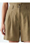 Khaki Linen Blend Pleated Women's Shorts - 3