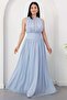Crew Neck Waist Gathered Chiffon Dress K-261639 - 6