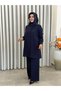 Tencel Shirt with Embroidered Details Navy Blue - 2