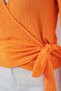 Women's V-Neck Belted Wrap Orange Blouse - 4