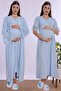 Cotton Maternity Nightgown and Dressing Gown Set with Nursing Features Effortt - Blue