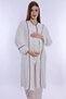 Soft Textured Cotton Maternity Pajama Set with Robe Effortt - Ecru - 8