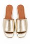 Lora Women's Gold Beige Single Strap Patent Leather Textured Slippers - Casual Stylish Home and Outdoor Slippers
