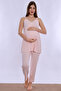 Soft Textured Adjustable Waist Elastic Maternity Set with Breastfeeding Feature Effortt - Powder - 5