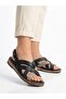 Women's Black Inner and Outer Genuine Leather Orthopedic Soft Sole Daily Sandals - 3