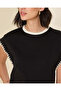 Women Black With Scalloped White Crochet Trim Top - 4