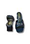 Dark Blue Patterned Patent Leather Buckle Thick-Heeled Slippers - 7