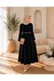 Black Self-Belted Bottom Poplin Fabric Hijab Dress