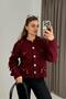 Women's stylish knit cardigan with ribbon and gold buttons