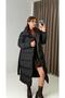 Women's Black Belted Stand Collar Thick Puffer Coat - 2
