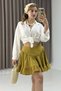Women's linen lined ruffled zipper skirt - olive green