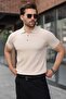 Stone Color Snap Closure Polo Collar Knitwear Men's T-Shirt E7493 - 4