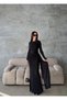 Women's Black Draped Detailed Long Sleeved Long Evening Dress - 6