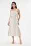 Beige Italian 100% Linen Dress with Tassel Collar and Adjustable Straps, Size 38 - 44