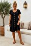 Black Pool Collar Short Sleeve Buttoned Pocketed Lined Bell Bottom Skirt Casual Cotton Woven Dress 105 52 - 2
