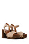 Women's Beige Ankle Buckle Thick Heeled Suede Sandals 26Sfe466010 - 2