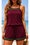 New Trend of Elegance Women's Ethnic Pattern Detailed Strap Blouse and Shorts Two-Piece Set