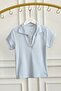 Polo Collar T-Shirt with Ribbed Sleeves and Collar - 3