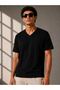 Men's Comfort Model V-Neck Short Sleeve Combed Cotton Regular Fit T-Shirt Black - 3