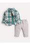 Boys 3-Piece Set – Checked Shirt, “Like to Skate” Print Top & Jogger Pants - 2