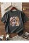 Printed Black - White - Anthracite 3-Piece Children's T-Shirt 100% Cotton Short Sleeve Knitted Crew Neck - 4