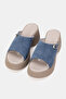 Women's Blue Suede Genuine Leather Platform Stone-Embellished Daily Slippers - 2