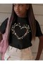 Printed Black - White - Pink 3-Piece Children's T-Shirt 100% Cotton Short Sleeve Knitted Crew Neck - 4