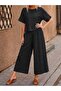 Women's Short Sleeve Boat Neck Blouse and Pants Two-Piece Set - 2