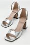 Women's Ankle Strap Elegant Single Strap Metallic Silver Chunky Heel Shoes, Wedding Dress Wedding Shoes - 5
