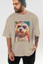For Dog Lovers 50 Dog Printed Beige Oversize T-Shirt 100% Cotton Unisex Dog Lover Premium Design - 6