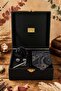 Black Men's Gift Box - Tie with Handkerchief, Cufflinks, Tie Clip Kmk254