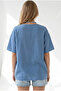 Women's Indigo Crew Neck Front Short Back Long Flam Cotton Blouse Blz-19003401 - 6