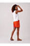 Women's Orange 100% Cotton Elastic Waist Pocket Shorts - 5