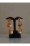 Orange Marble Patterned Gold Detailed Multi-Dangle Earrings