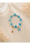 Blue Flower Detailed Evil Eye Beaded Bracelet – Crystal Beaded Women's Bracelet Summer Design