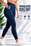 Women's Diving Tights, High Waist Pocketed Gathering Tights, Black, Navy Blue - 4