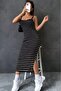 Women's Strappy Long Ottoman Dress with Side Slits - 4